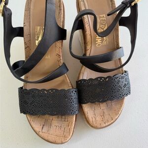 Salvatore Ferragamo Black Glamorous Cork Sandals